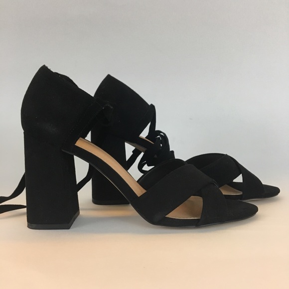 Loft lace up black suede leather block heel sandal - Picture 2 of 8